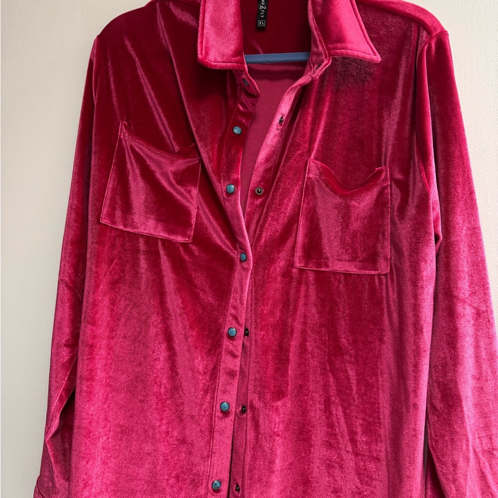 Velvet Button Down Shirt in pink